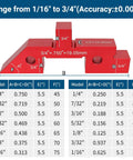 14-Piece Aluminum Alloy Table Setup Blocks For Woodworking showing red block with measurements and accuracy chart