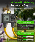 Two Zone Water Timer For Garden Hose With USB C Rechargeable Battery, no AA batteries, brass inlet, dual zone display.