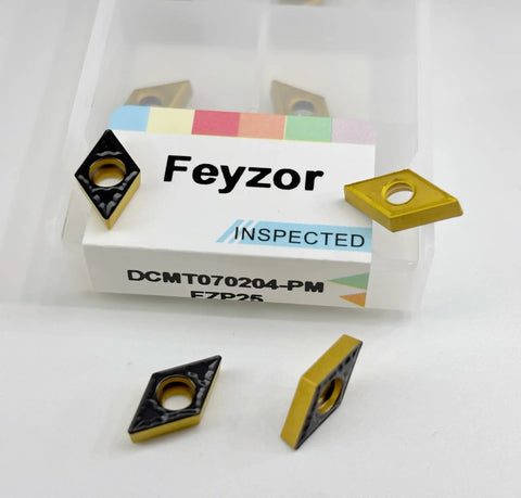 Carbide Inserts For Steel CNC Turning Semi Finish Set Of 10 DCMT21.51 displayed with packaging, showcasing tips.