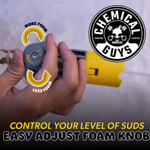 Close-up of adjustable knob on Big Mouth Max Release Foam Cannon for Pressure Washer 34 Ounce Bottle Pro Grade Car Wash Foam