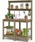 Outdoor Potting Bench With Three Tier All Weather Construction And Tool Hooks Built For Busy Green Thumbs For Backyard Or Garden