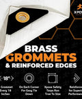 Close-up of Heavy Duty White Poly Tarp 7' X 20' with brass grommets and reinforced edges, showcasing durability features.