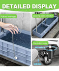 Mobile Broom And Mop Holder Freestanding Cleaning Cart Organizer with pull-out drainage, water collection tray, and locking wheels.