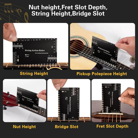Pro Grade Guitar Luthier Tools Kit With 10 Pcs Of Stainless Steel Setup Tools, String Action Ruler for guitar measurement