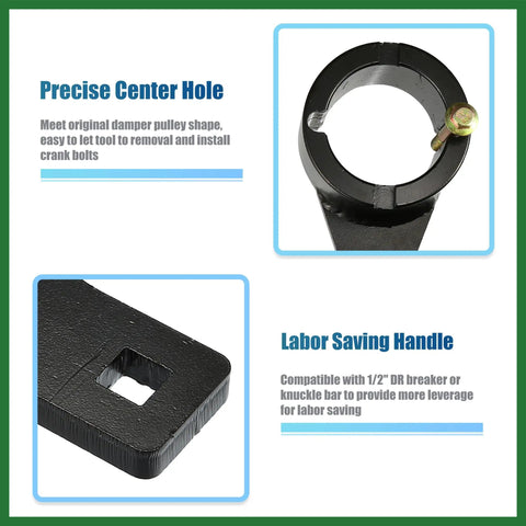 Crankshaft Damper Pulley Holding Tool with precise center hole and labor-saving handle, 1/2 inch drive for Toyota and Lexus.