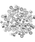 100 Piece Aluminum Wire Rope Sleeves Set For Crimping Loop Ferrules, 1.5mm Stop Sleeves scattered on white surface