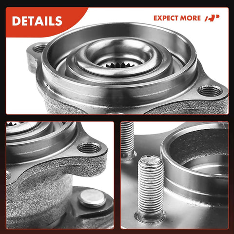 Close-up of Two Rear Wheel Bearing And Hub Assemblies With 5 Lug Pattern For Nissan Rogue 2008 Through 2013 And Juke 2011 Through 2014 AWD Only High Load Capacity And Durable Sealed Bearings For Smooth Trouble Free Rides