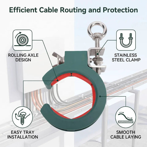 Three Piece 65mm Cable Laying Auxiliary Tool Kit Green built for tray setup, rolling axle, stainless steel clamp
