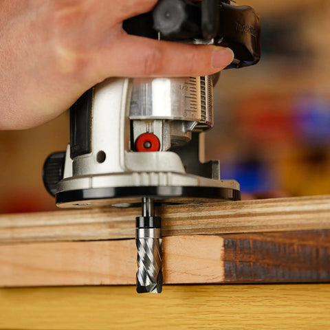 Using Top Bearing Compression Flush Trim Router Bit Pro Grade Quarter Inch Shank Half Inch Cutting Diameter on wood edge
