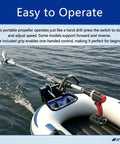 Lightweight Electric Inflatable Boat Motor Adapter With 125cm All Metal Shaft and Drill Mount in use on a boat.