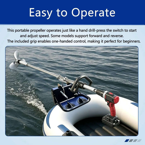 Lightweight Electric Inflatable Boat Motor Adapter With 125cm All Metal Shaft and Drill Mount in use on a boat.