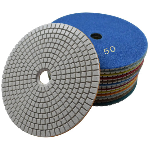 6 Inch Wet Diamond Polishing Pads 7 Step Set With Flexible Velcro Backing 3mm Thick Heavy Duty Pro Grade Discs for stone polishing
