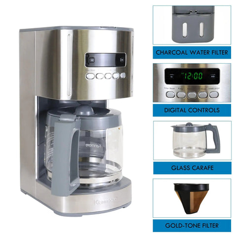 12 Cup Programmable Drip Coffee Maker With Glass Carafe, Pause And Pour, Auto Shut Off, Large Water Reservoir, Reusable Filter