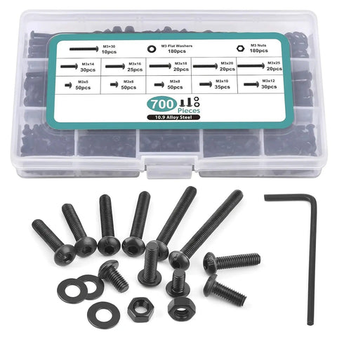 700 Piece M3 Hex Head Cap Screws Metric Machine Bolts Nuts Washers Assortment Kit For Grab And Go DIY Projects And Repairs Durable Solid Material Precise Threads For Smooth Engagement And Long Lasting Fastening. 10.9 alloy steel case