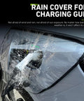 Transparent EV Charger Port Cover With Secure Adhesive Lid, waterproof cover protecting charging gun from rain and dirt.