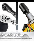 Heavy Duty 32mm Socket Featuring Half Inch Drive And 12 Point Impact Design shown with compatible ratchet and impact wrench.