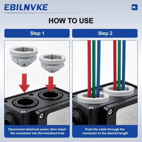 Pro Grade Grey Push In Wire Connectors Screwless Electrical Terminal Blocks No Tools Needed Quick Snap Install shown in use steps.
