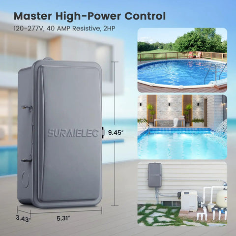 Heavy Duty 40 Amp Digital Pool Timer With 7 Day Programmable Schedule For Swimming Filters Hot Water Tanks And Spa Controls on outdoor setting.