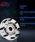 Front view of front wheel hub and bearing assembly for 2011-2020 Chevrolet Silverado and GMC Sierra 2500 HD 3500 HD 4WD 8 Lug with ABS.
