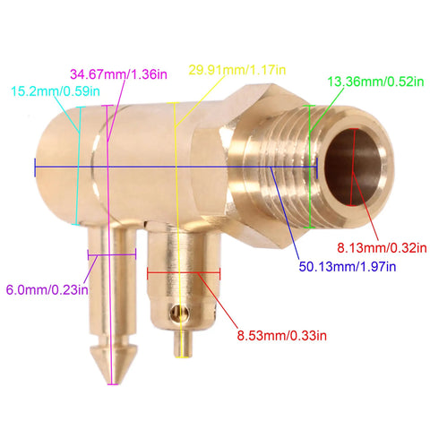 Brass Quick Connect Fuel Line Fitting 8897-6 1/4 Inch NPT Male Thread Marine Tank Side Connector with dimensions
