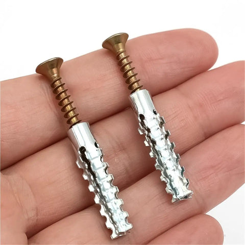Heavy Duty Wall Anchor Kit With Self Drilling Screws, Serrated Steel Drywall Anchors, Yellow Zinc Plated Carbon Steel, No Prep Install, 200 Sets For Secure Shelving And Mounts, two anchors in hand