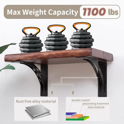 Heavy Duty Shelf Brackets Set Of 2 16 By 12 Inch 1100 Lbs Max Load Rustproof Die Cast Alloy Mantel Brackets holding weights