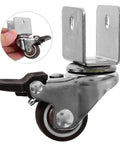 Rugged Swivel Furniture Casters With Gliding Silent Rollers And Tough Round Plates Built For Cabinets Drawers And Office Gear On Hardwood Floors Featuring Quick Fit Brake Clamps For Any Space, featuring a close-up of steel wheel.
