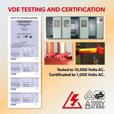 VDE Testing and Certification image showing test results for Top Notch Vde Insulated Screwdriver And Pliers Set For Electricians.