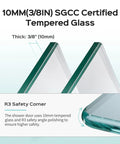 10mm tempered glass sheet, R3 safety corner, Frameless Double Sliding Shower Door With Adjustable Width To 56 To 60 Or 68 To 72 Inch Openings.