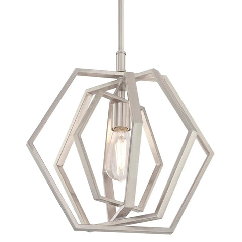 Holly One-Light Indoor Pendant in Brushed Nickel Finish, geometric hexagon ring design, 15-Inch Metal Ceiling Light