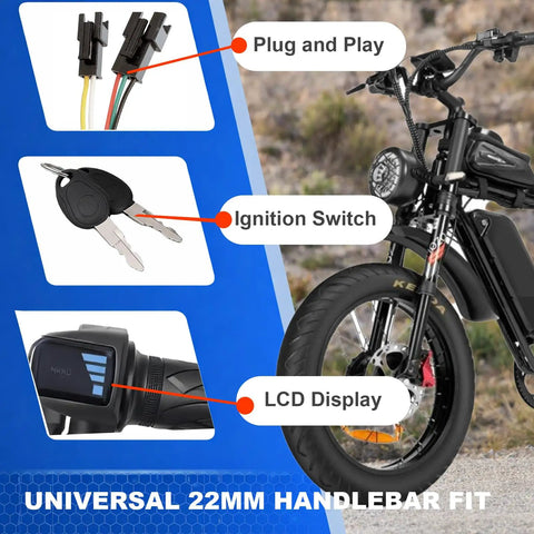 Ebike Full Twist Throttle Plug And Play 3 Pin For Ridstar Q20 48V With LCD Display And Key Lock Easy Install Throttle Grips For Ebike Motorcycle Scooter Ride Safe And Smooth Power