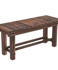 35.4 Inch Wooden Garden Bench With Storage Shelf For Patio And Balcony Two Seater Outdoor Bench In Carbonized Wood Built Tough