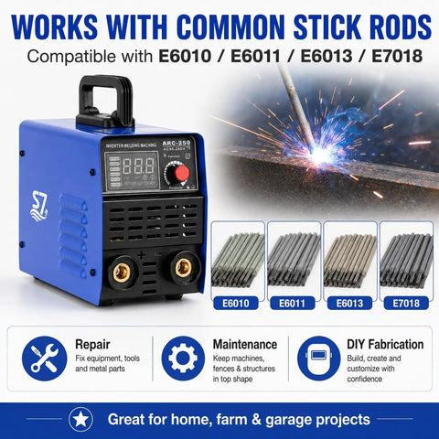 250A Dual-Voltage Stick Welder With 110V And 220V IGBT Inverter, Portable Workhorse MMA Welder With Hot Start, Arc Force And Anti-Stick, Digital Display For Home, Farm, Garage Repairs