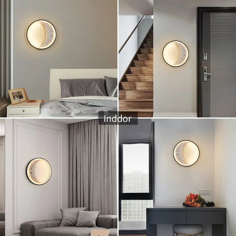 Moonlit Outdoor Wall Light 15.8 Inch Round Modern LED Exterior Waterproof Sconce in living room and hallway settings