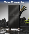 61 Inch Tall Metal Garage Storage Cabinet With Rolling Tool Cabinet Locking Two Doors And Wheels, Locker Steel Cabinet