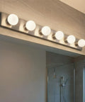 Top Shelf 36 Inch Bathroom Vanity Light Fixture With Brushed Nickel Finish Offering Straight Up Easy Installation And Rock Solid Build Quality For 6 Light Damp Rated Rooms, six bulb mounted above a mirror.