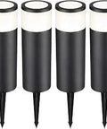 4-pack 5W Low Voltage Landscape Pathway Lights, aluminum housing, IP65 waterproof, LED bollard lights for outdoor lighting.