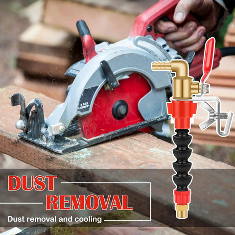 Dust Busting Water Spray Misting System For Cutting Machines And Angle Grinders Sprinkler Nozzle attached to saw.