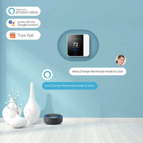 Smart WiFi Thermostat With 7 Day 8 Period Programmable Schedule, Remote From Your Phone Or Laptop, Works With Alexa And Google Assistant, TJ919E 6th Gen on wall