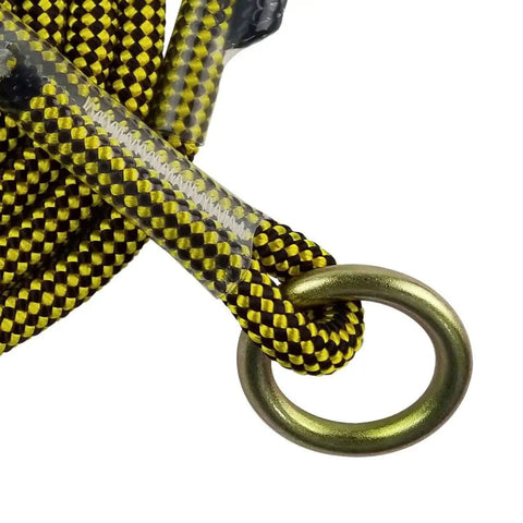 Five Eighth Inch Prusik Pro Grade Arborist Friction Saver with Steel Rings, close-up of rope and steel ring
