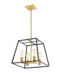 Black And Brass Farmhouse Industrial 4 Light LED Pendant For Kitchen Island And Dining Room, slick modern cage lantern fixture