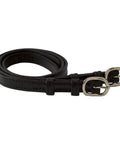 Leather Spur Straps For Adults In Black With Rugged Durable Construction, Detailed Stitching And Secure Buckle Fastening on white
