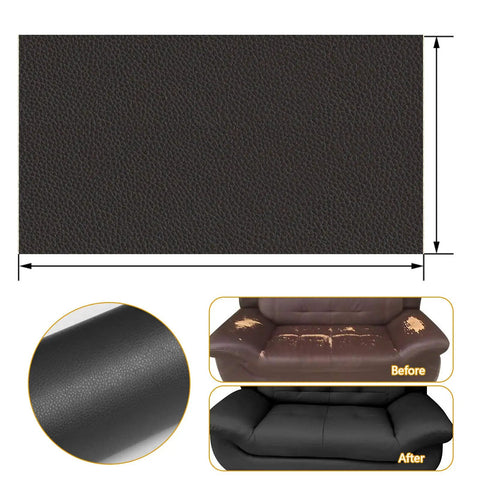 Large Leather Repair Patch Self Adhesive Tape For Furniture And Home Decor 17.3x78.7 Inches easy cut shown with before and after sofa repair