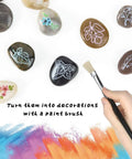 Polished River Rock Gravel Set 0.5-1.2 Inch Natural Mixed Color Pebbles with painted designs and brush for decor.