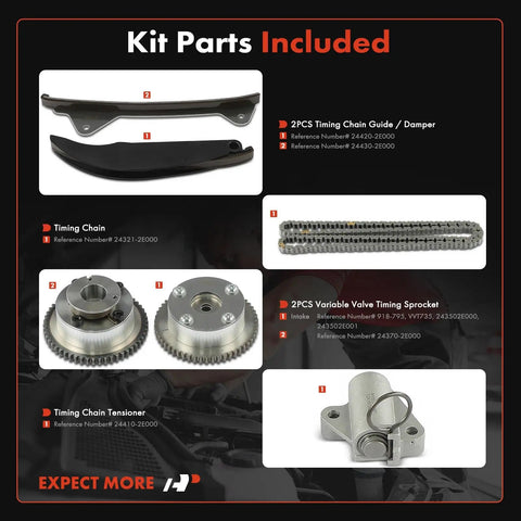 Six Piece Timing Chain Kit With Sprocket Tensioner And Guide For Hyundai Elantra 2011 2013 Elantra GT 2013 And Kia Soul 2012 2014 DOHC 1.8L 2.0L