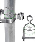 Two Pack Of Top Shelf 304 Stainless Steel Gate Hinges Rock Solid Heavy Duty Fence Hardware Built Like A Tank For Barn Doors And Sheds Fitting 1-3/8 Inch Posts With A 5/8 Male Pin For Super Smooth Swinging Action on a post fitting detail.