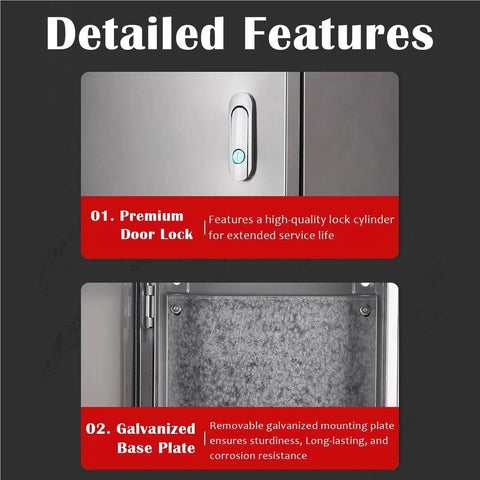 Outdoor Metal Junction Box Built Tough For Industrial Control Weatherproof Electrical Enclosure 20 By 24 By 10 Inch Wall Mounted 2mm Thick Heavy Duty Stainless Steel Box For Outdoor Use showing lock and galvanized base plate
