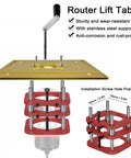 Heavy Duty Router Lift Base Kit With Tough Metal Insert Plate Fitting 64 To 66 Millimeter Motors delivering smooth height adjustment, showcasing sturdy lift table components.