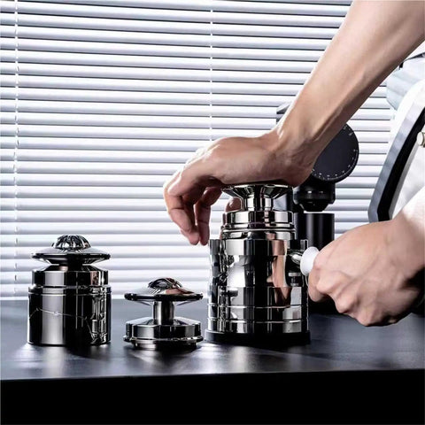 Image of user preparing espresso tools from L E V E L U P Y O U R B R E W G A M E W I T H T H I S S O L I D E S P R E S S O A C C E S S O R I E S K I T.