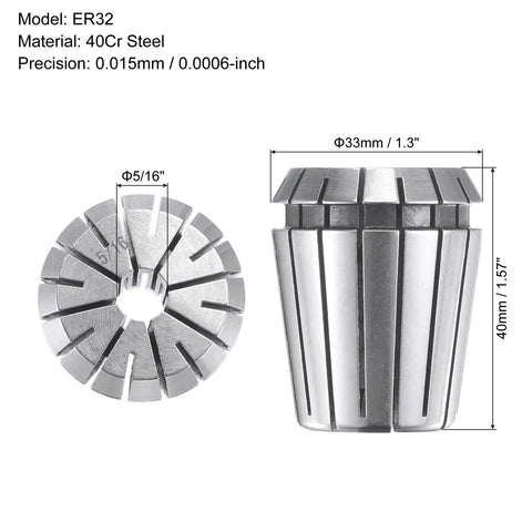 ER32 Spring Collet Five Sixteenth Inch Chuck for CNC Engraving Machine Lathe, 40Cr steel, 0.015mm precision, two views